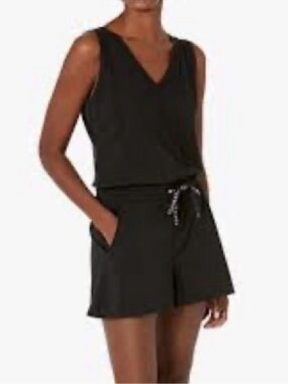Calvin Klein Black Sleeveless V-Neck Sleep Romper with Drawstring